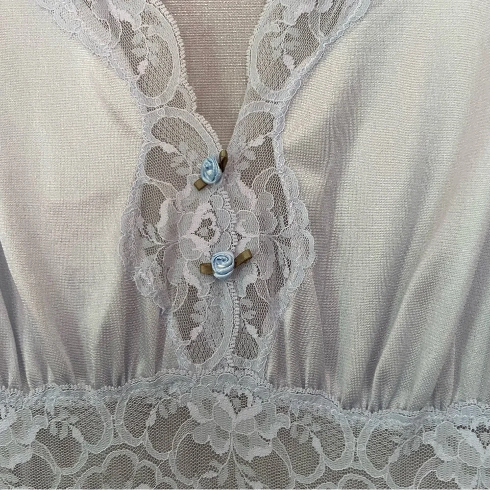 Vintage 80s Quiet Moments blue lace trim rose floral detail maxi slip dress - Picture 3 of 7